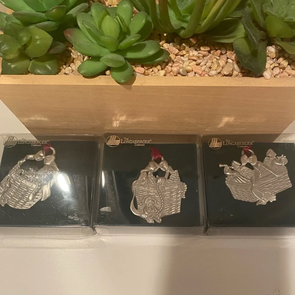 Vintage Set of Three Longaberger Pewter Christmas Ornaments